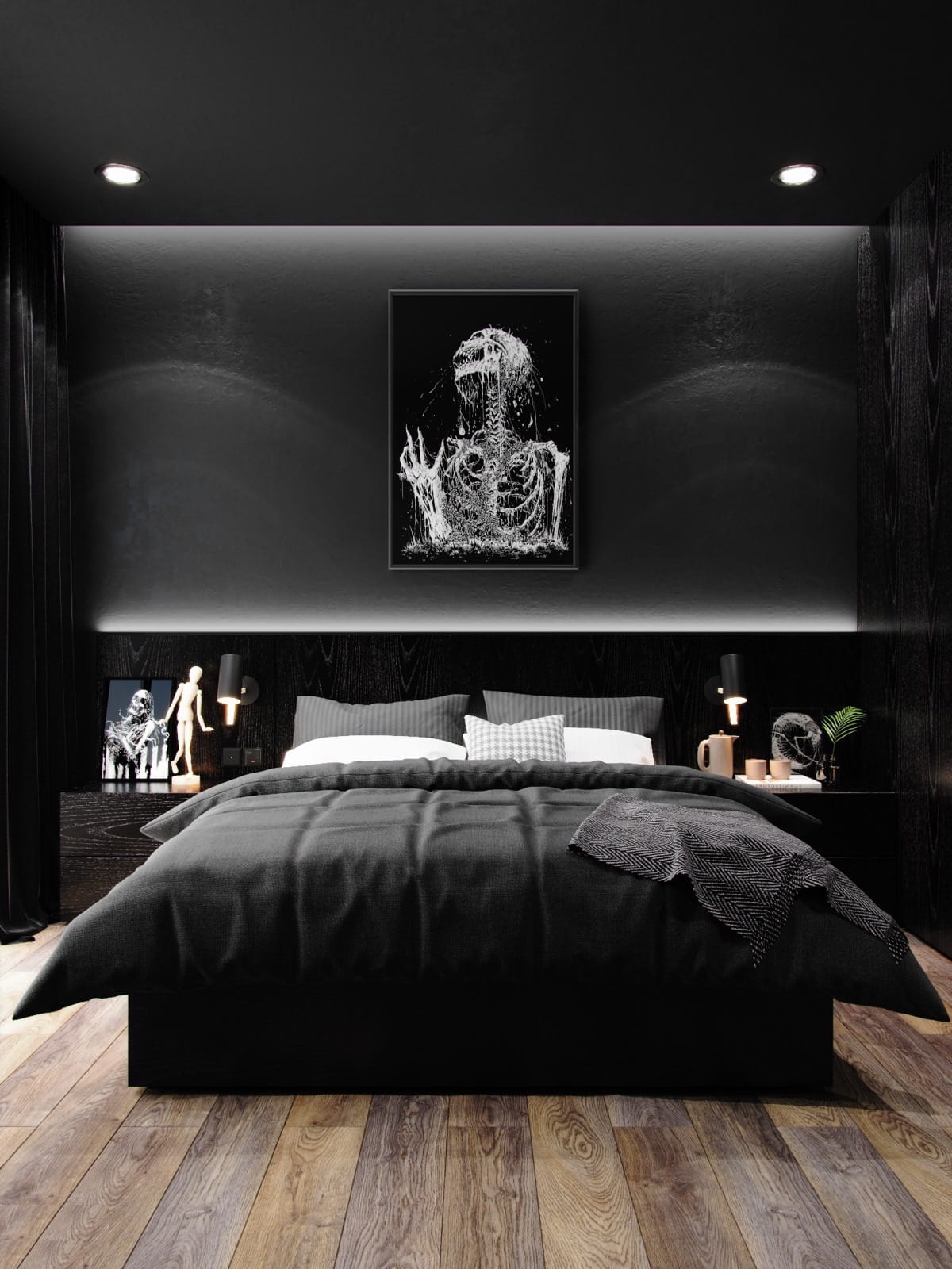 Дизайн черно белой спальни (69 фото)