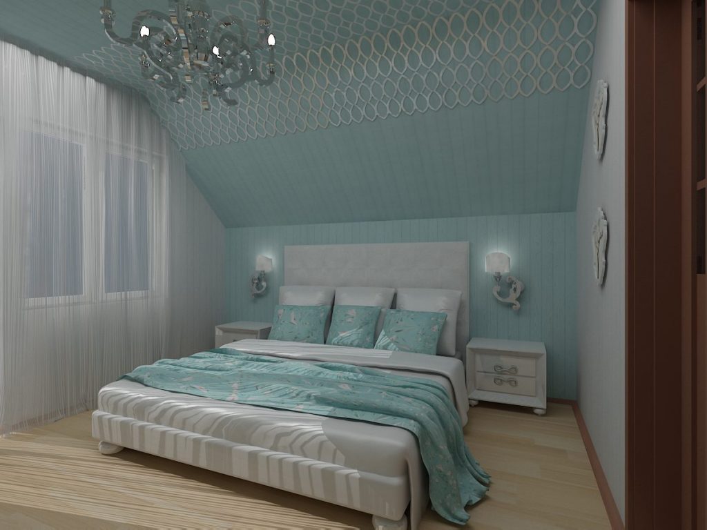 Дизайн спальни бело бирюзовой