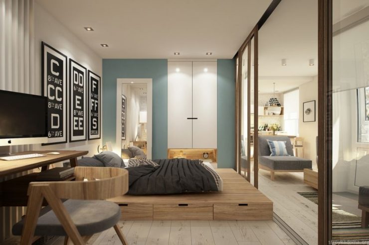 Спальня в однокомнатной квартире: 105 фото грамотного зонирования и лучшие готовые решения