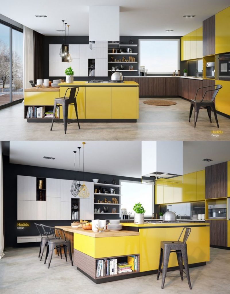 дизайн желто серой кухни фото